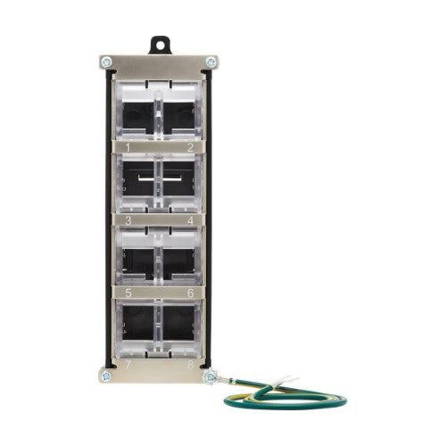 Tripp Lite N063-008-ENC 8-Port Metal DIN-Rail Mounting Keystone Patch Panel with Grounding, Black/Silver, TAA