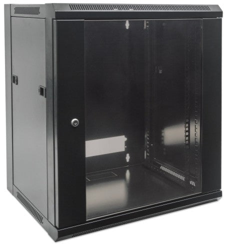 Intellinet 19" Network Cabinet - Wall Mount (Standard), 15U, 450mm Deep, Black, Flatpack, Max 60kg, Metal & Glass Door, Back Panel, Removeable Sides,Suitable also for use on desk or floor, Usable Depth 260mm to 350mm, Parts for wall installation not inclu