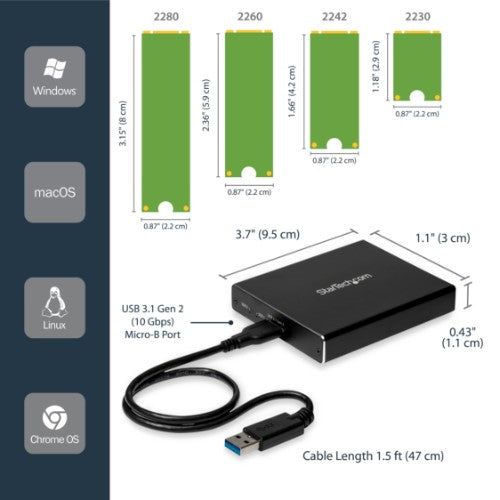 StarTech.com Dual-Slot Drive Enclosure for M.2 SATA SSDs - USB 3.1 (10Gbps) - RAID - TAA