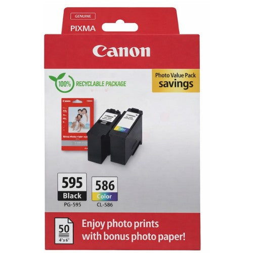 Canon 7171C004/PG-595/CL-586 Ink cartridge multi pack black + color + Photopaper GP-501 6,7ml + 9,9ml Pack=2 for Canon Pixma TS 4150