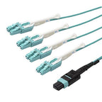 StarTech.com 3m (10ft) MTP(F)/PC to 4x LC/PC Duplex Breakout OM3 Multimode Fiber Optic Cable, OFNP Plenum, 40G Networks, Low Insertion Loss - Fiber Jumper Cord