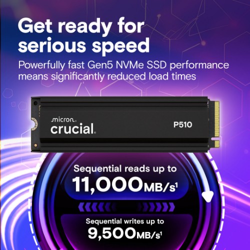 Crucial CT1000P510SSD5 internal solid state drive 1 TB M.2 PCI Express 5.0 NVMe TLC