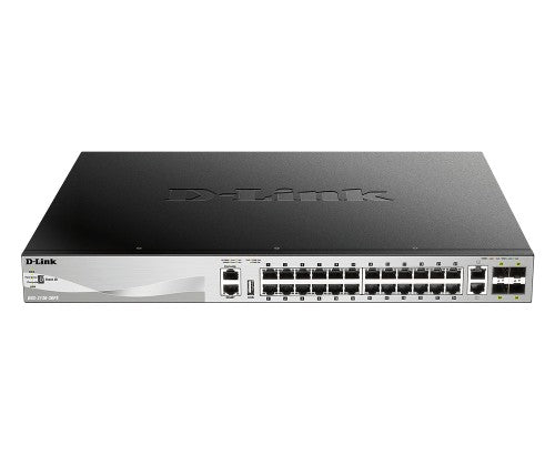 D-Link 24 x 10/100/1000BASE-T PoE ports (370W budget) Layer 3 Stackable Managed Gigabit Switch