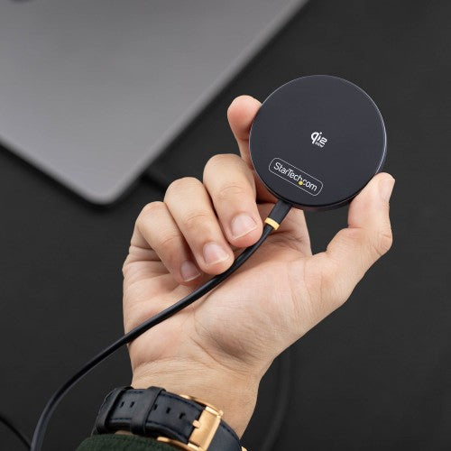 StarTech.com Qi2.2 Certified 25W Magnetic Wireless Charging Pad with 6.6ft (2m) USB-C Tethered Cable, MagSafe Compatible for iPhone 17/16 Pro/Pro Max, Black