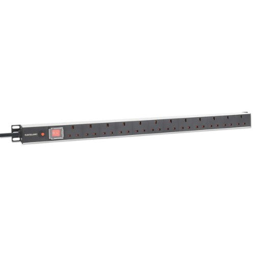 Intellinet 19" 1U PDU 12-way UK, Vertical type, With switch and overload protection, Rackmount, Power Distribution Unit, UK 3-pin outlets, 1.8m power cord, output