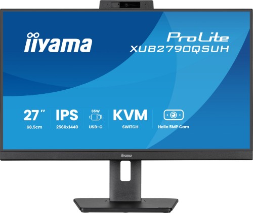iiyama ProLite 27’’ IPS QHD monitor with a built-in Windows Hello camera and microphone, USB-C, KVM-Switch and height adjustable stand