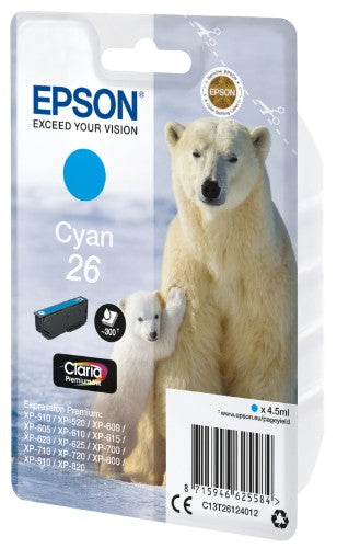 Epson C13T26124012/26 Ink cartridge cyan, 300 pages ISO/IEC 19752 4,5ml for Epson XP 600