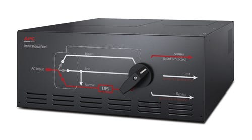 APC Service Bypass Panel, 230V, 125A, 2x hardwire input connectors, 8x IEC 60320 C19 outlets