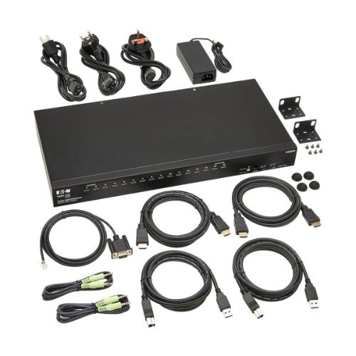 Tripp Lite B024-H4U16 16-Port 4K HDMI/USB KVM Switch - 4K 60 Hz Video/Audio, USB Peripheral Sharing, 1U Rack-Mount