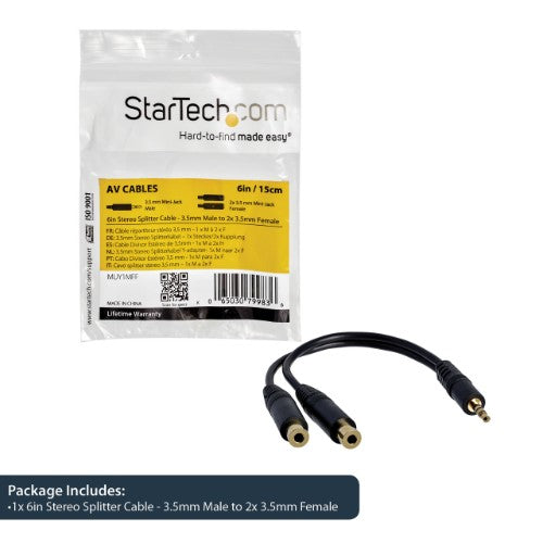 StarTech.com 6in Stereo Splitter Cable - 3.5mm Male to 2x 3.5mm Female