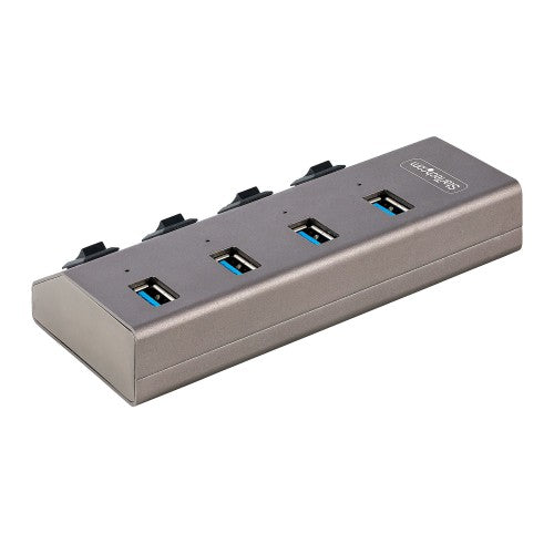 StarTech.com 4 Port Self-Powered USB C Hub with Individual On/Off Switches, USB 3.0 (5Gbps) Expansion Hub with Power Supply, Desktop Laptop USB-C to USB-A Splitter
