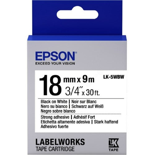 Epson C53S655012/LK-5WBW Ribbon black on white extra adhesive 18mm x 9m for Epson LabelWorks 4-18mm/24mm/36mm/6-18mm/6-24mm