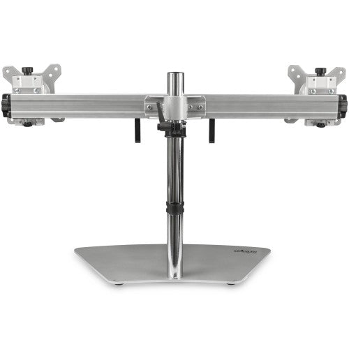 StarTech.com Dual Monitor Stand - Ergonomic Free Standing Dual Monitor Desktop Stand for two 24" (17.6lb/8kg) VESA Mount Displays - Synchronized Height Adjustable - Double Monitor Pole Mount - Silver