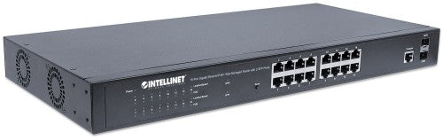 Intellinet 16-Port Gigabit Ethernet PoE+ Web-Managed Switch with 2 SFP Ports, IEEE 802.3at/af Power over Ethernet (PoE+/PoE) Compliant, 374 W, Endspan, 19" Rackmount (UK Power Cord)