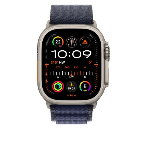 Apple 49mm Navy Alpine Loop - Large - Natural Titanium Finish