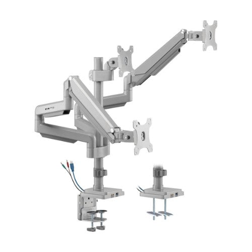 Tripp Lite DDR1730TAL Triple-Display Gas-Spring Flex-Arm Desktop Clamp and Grommet for 17” to 30” Flat-Screen Displays - USB and Audio Ports, Aluminum