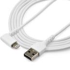 StarTech.com 6ft (2m) Durable USB A to Lightning Cable - White 90° Right Angled Heavy Duty Rugged Aramid Fiber USB Type A to Lightning Charging/Sync Cord - Apple MFi Certified - iPhone