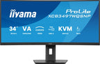 iiyama ProLite 34’’ UWQHD curved monitor with USB-C dock, LAN, KVM switch and 15cm height adjustable stand