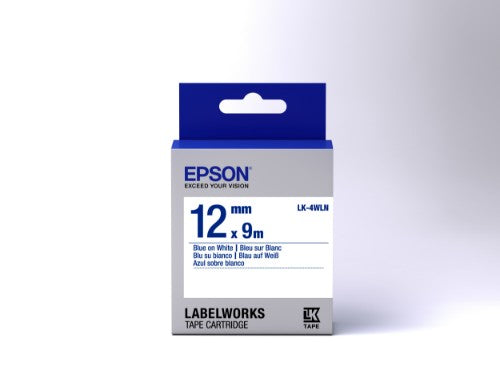 Epson C53S654022/LK-4WLN Ribbon blue on white extra adhesive 12mm x 9m for Epson LabelWorks 4-18mm/36mm/6-12mm/6-18mm/6-24mm