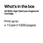 HP CN046AE/951XL Ink cartridge cyan high-capacity, 1.5K pages ISO/IEC 24711 24ml for HP OfficeJet Pro 8100/8610/8620