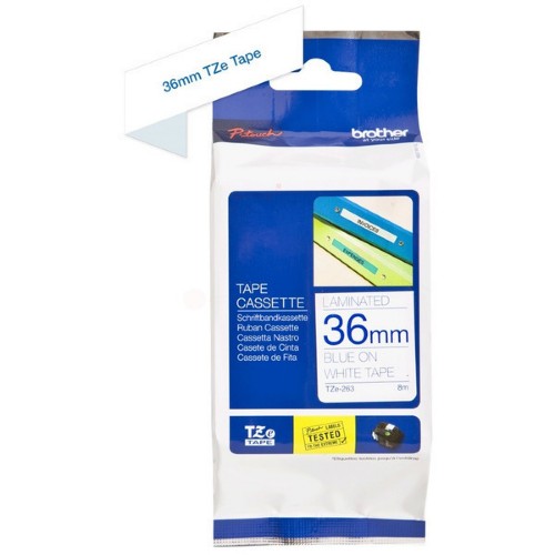 Brother TZE-263 DirectLabel blue on white Laminat 36mm x 8m for Brother P-Touch TZ 3.5-36mm/HSE/6-36mm