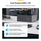 StarTech.com 2-Port Dual-Monitor DisplayPort and HDMI KVM Switch, 4K 60Hz, 1x HDMI & 1x DP Monitor, 2-Port USB 5Gbps Hub, 2x USB HID Ports, TAA Compliant