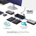 StarTech.com 4 Bay SSD/HDD Hard Drive Eraser - 2.5" & 3.5" SATA - Hostless Standalone Secure Erase External Disk Sanitizer - 9 Erase Modes - RS232 Printer Port - NIST/DOD & TAA Compliant