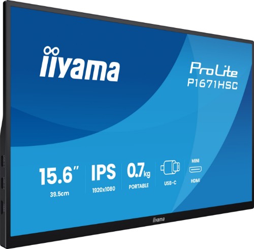iiyama ProLite 15.6″ portable Full HD IPS monitor with USB‑C, built‑in speakers & leather cover