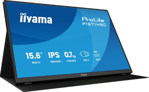 iiyama ProLite 15.6″ portable Full HD IPS monitor with USB‑C, built‑in speakers & leather cover