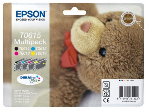 Epson C13T06154010/T0615 Ink cartridge multi pack Bk,C,M,Y, 4x250 pages ISO/IEC 24711 4x8ml Pack=4 for Epson Stylus D 68