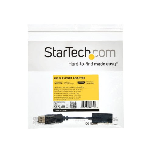 StarTech.com DisplayPort to HDMI Adapter - 4K 60Hz Active DP 1.4 to HDMI 2.0 Video Converter - DP to HDMI Monitor/TV/Display Cable Adapter Dongle - Latching DP Connector