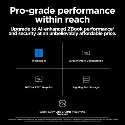 HP ZBook Power G11 Wolf Pro Security Edition Intel Core Ultra 9 185H Mobile workstation 40.6 cm (16") WUXGA 32 GB DDR5-SDRAM 1 TB SSD NVIDIA RTX 1000 Ada Wi-Fi 6E (802.11ax) Windows 11 Pro AI Workstation, AI PC Grey