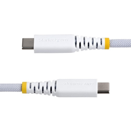 StarTech.com 2m (6ft) White USB-C Charging Cable, 60W (3A) PD, Dual-Layer Braided Nylon/TPE Jacket, Rugged USB C Charging Cord, USB 2.0 Laptop Charger Cable