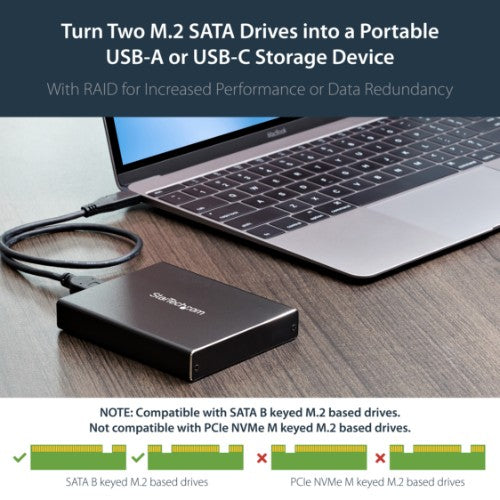 StarTech.com Dual-Slot Drive Enclosure for M.2 SATA SSDs - USB 3.1 (10Gbps) - RAID - TAA