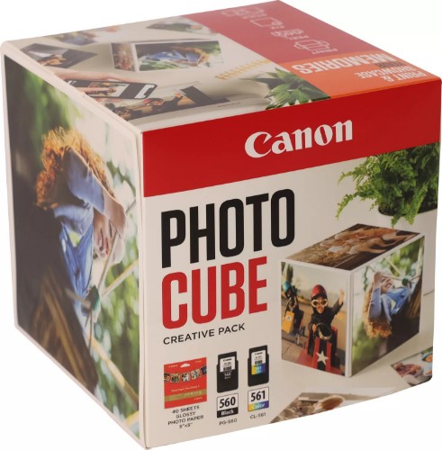 Canon 3713C013/PG-560+CL-561 Printhead cartridge multi pack black + color Cube white pink +PP201 40 sheet 13x13cm 7,5ml + 8,3ml Pack=2 for Canon Pixma TS 5350