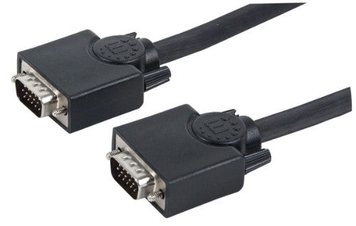 Manhattan VGA Monitor Cable (with Ferrite Cores), 20m, Black, Male to Male, HD15, Cable of higher SVGA Specification (fully compatible), Shielding with Ferrite Cores helps minimise EMI interference for improved video transmission, Lifetime Warranty