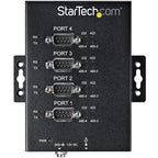 StarTech.com 4 Port Serial Hub USB to RS232/RS485/RS422 Adapter - Industrial USB 2.0 to DB9 Serial Converter Hub - IP30 Rated - Din Rail Mountable Metal Serial Hub - 15kV ESD Protection - TAA