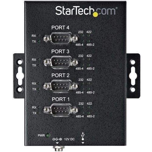 StarTech.com 4 Port Serial Hub USB to RS232/RS485/RS422 Adapter - Industrial USB 2.0 to DB9 Serial Converter Hub - IP30 Rated - Din Rail Mountable Metal Serial Hub - 15kV ESD Protection - TAA