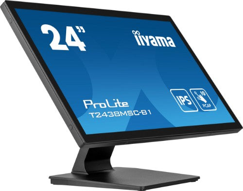 iiyama ProLite 23.8” 10pt Optical Bonded PCAP touchscreen monitor with IPS panel technology, edge-to-edge glass design, anti-fingerprint coating and metal housing