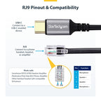 StarTech.com USB-C to RJ9 Adapter for Office Phone Handset or Wired/Wireless Headset, Use Existing Landline Hardware, 6ft/1.8m, For Laptop/Desktop Computer/Mobile