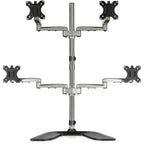 StarTech.com Desktop Quad Monitor Stand - Ergonomic VESA 4 Monitor Arm (2x2) up to 32" (17.6lb/8kg) - Free Standing Articulating Universal Pole Mount - Height Adjustable/Tilt/Swivel/Rotate - Silver