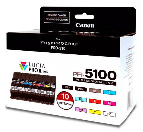 Canon 6951C009/PFI-5100 Ink cartridge multi pack MBK,PBK,C,M,Y,PC,PM,R,GY,CO Pack=10 for Canon IPF PRO-310