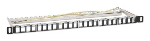 Intellinet 19" 24-Port Shielded Blank Patch Panel, 0.5U, Unloaded 19-inch Rackmount Keystone Panel for High-density Installations, Removable Cable-Management Bar, Black