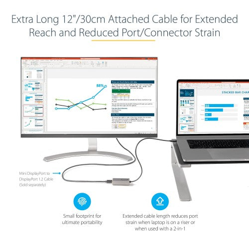 StarTech.com USB C to Mini DisplayPort Adapter - 4K 60Hz USB-C to mDP Adapter Dongle - USB Type-C to Mini DP Monitor - Video Converter - Works w/Thunderbolt 3-12" Long Attached Cable - Upgraded Version of CDP2MDP