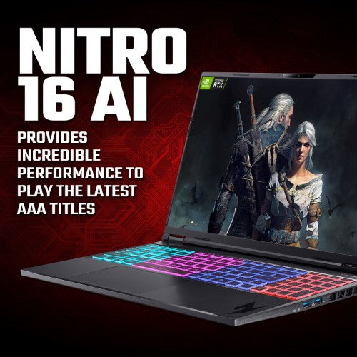 Acer Nitro 16 AI AN16-61 - AMD Ryzen AI 7 350, 16GB, 1TB SSD, NVIDIA GeForce RTX 5070Ti, " WQXGA, Windows 11 Gaming Laptop