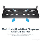 StarTech.com 1U Server Rack Shelf - Universal Vented Rack Mount Cantilever Tray for 19" Network Equipment Rack & Cabinet - Heavy Duty Steel - Weight Capacity 44lb/20kg - 10" Deep Shelf, Black