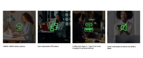 APC Back-UPS, 1050VA/600W Floor/Wall Mount, 230V, 8x British BS1363A outlets, USB Type A+C Port, User Replaceable Battery