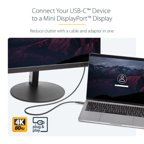 StarTech.com 6ft (1.8m) USB-C to Mini DisplayPort Cable - 4K 60Hz - Black