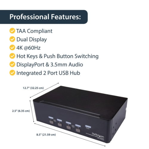 StarTech.com 4-Port Dual DisplayPort KVM Switch - 4K 60Hz - TAA