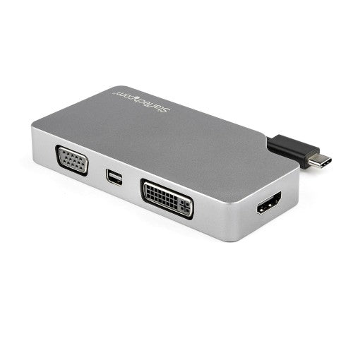 StarTech.com USB C Multiport Video Adapter w/ HDMI, VGA, Mini DisplayPort or DVI - USB Type C Monitor Adapter to HDMI 2.0 or mDP 1.2 (4K 60Hz) - VGA or DVI (1080p) - Space Gray Aluminum